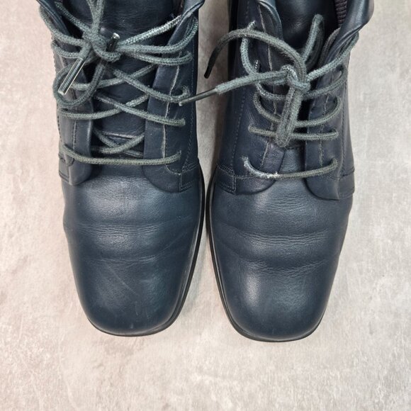 Vintage Square Toe Ankle Bootie Sz 6 Navy Blue Leather Retro Grunge Lace Up Boot - Picture 3 of 10